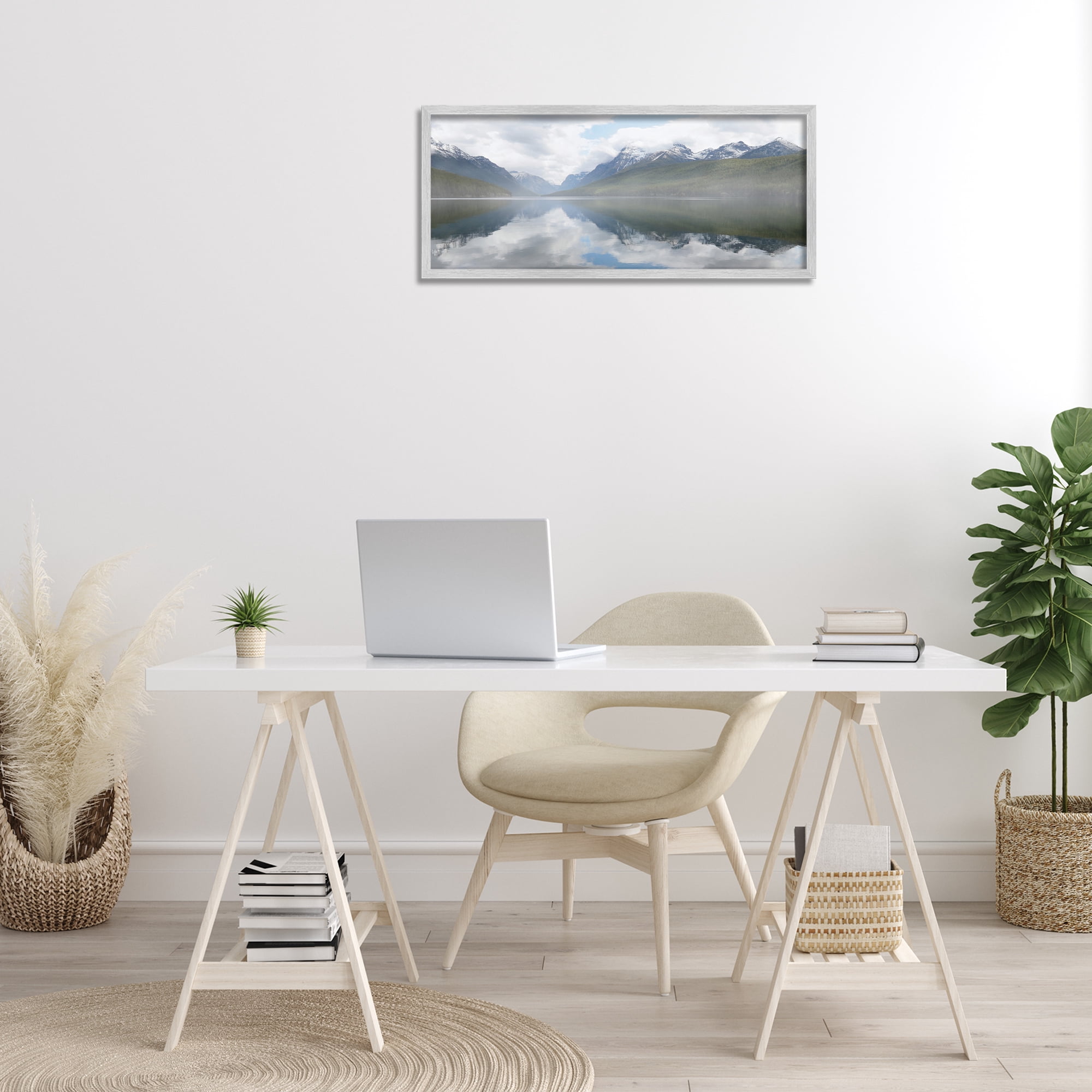 Stupell Industries Mountain Peak Reflections Landscape Photography Gray Framed Art Print Wall Art, 30 x 13