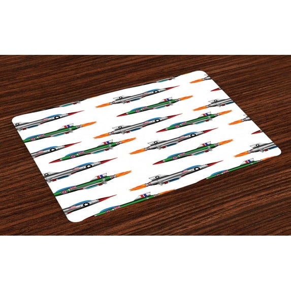 Ambesonne Colorful Place Mats Set of 4, Jets Aviation Design, Standard Size, Multicolor