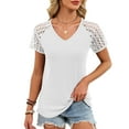 thumbnail image 6 of ZUKMRJPC Womens Summer Tops Solid Color Lace Hollow Out T Shirt Casual Slim Fit Trendy V Neck Knitted Textured Tops, 6 of 7