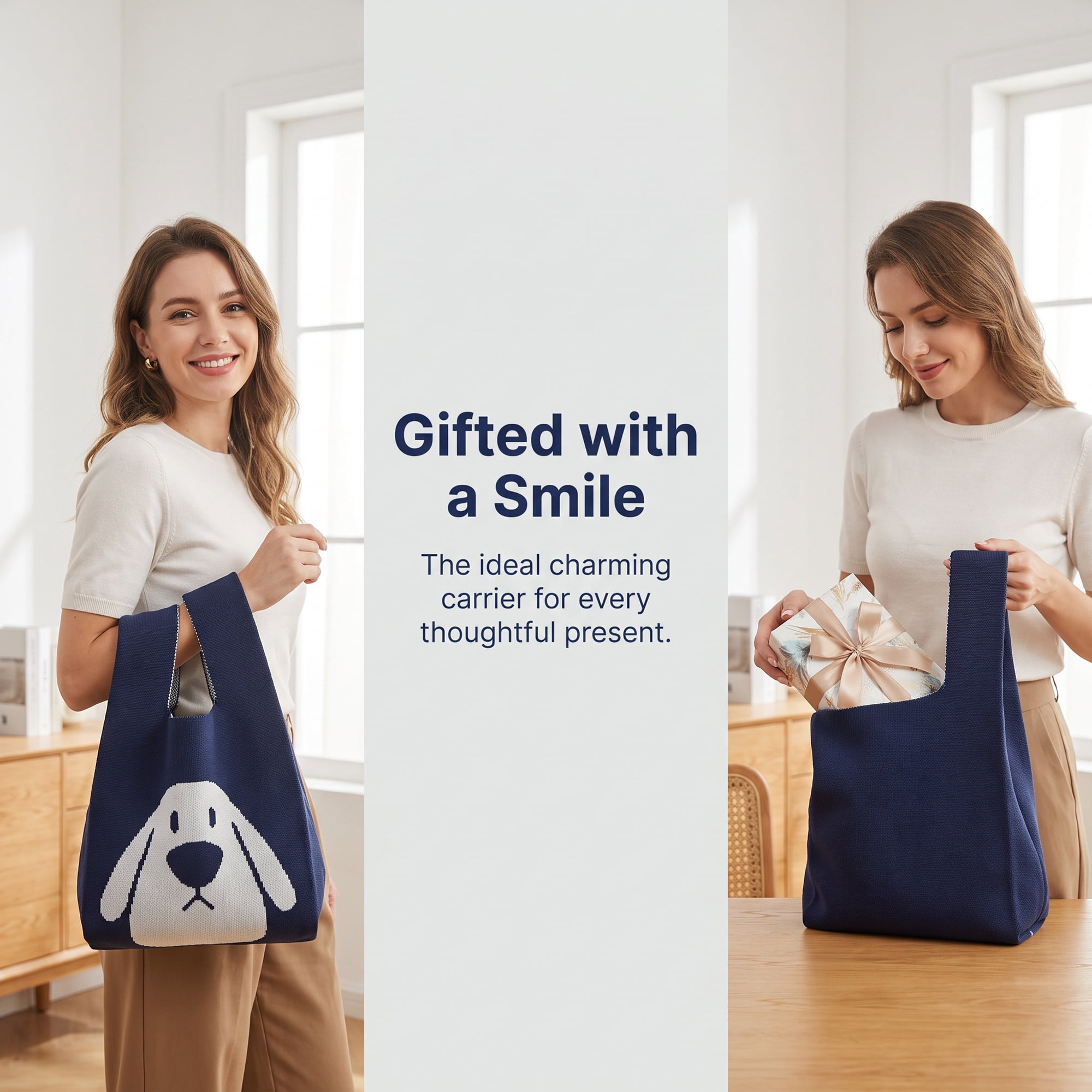 Unique Bargains Cute Cartoon Gift Bags with Handles for Parties 7.5" x 13.4" Navy Blue