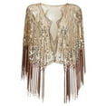 thumbnail image 2 of Tops For Women T-Shirts Flapper Sequin Fringe Shawl 1920s Beaded Cape Party Shrug Wrap Basic Slim Outfits Gold, 2 of 2