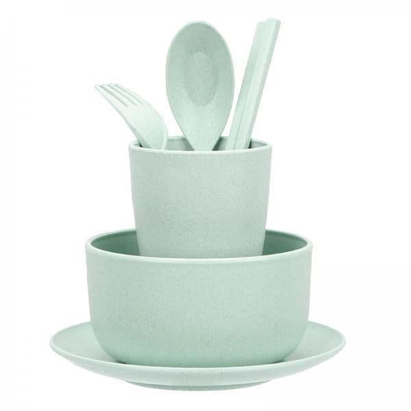 Luzkey 3x6x Wheat Straw Dinnerware Set Unbreakable Cups Plates for RV Toddlers Kids Green