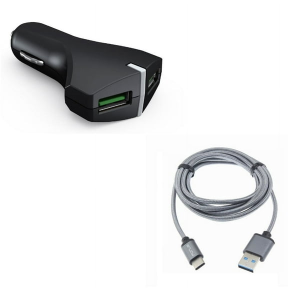 Charger Cord Type-C 10ft USB Cable w 2-Port USB 36W Fast Car Charger Z3M for OnePlus 5T, 6, 6T, 7 Pro - Razer Phone 2 - RED Hydrogen One - Samsung Galaxy Tab S3 9.7 S9 Plus, S8  S8, S10e S10