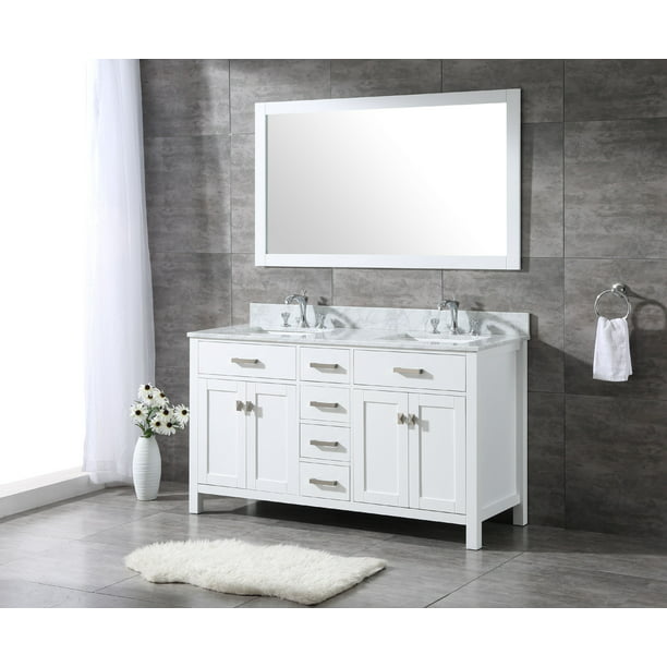 All Wood High End 60 Inch White Shaker, All Wood Vanity