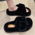 thumbnail image 5 of RUIYANQI Women's Fuzzy Slide Slippers Buckle Decor Open Toe Fluffy Sandals Soft Warm Cozy Indoor Outdoor House Shoes Multi Color Winter Slippers For Women Black Women Sandal, 5 of 6