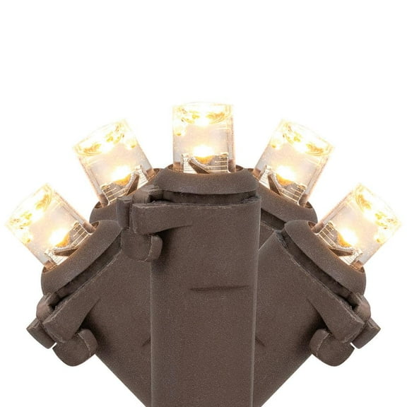 Set of 100 Warm White Wide Angle LED Mini Christmas Lights with Brown Wire