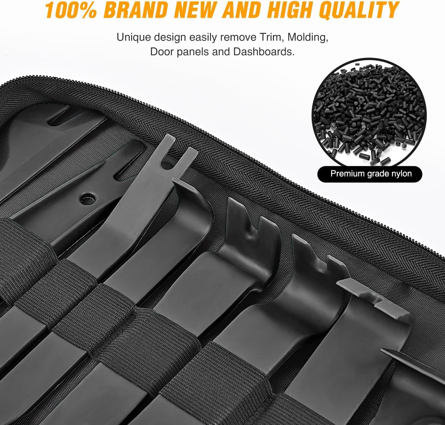 GOOACC 102Pcs Trim Removal Tool, Auto Push Pin Nylon Bumper Retainer Clip Set Fastener Terminal Remover Tool Round Handle Crowbar Kit Car/Radio Panel, Black