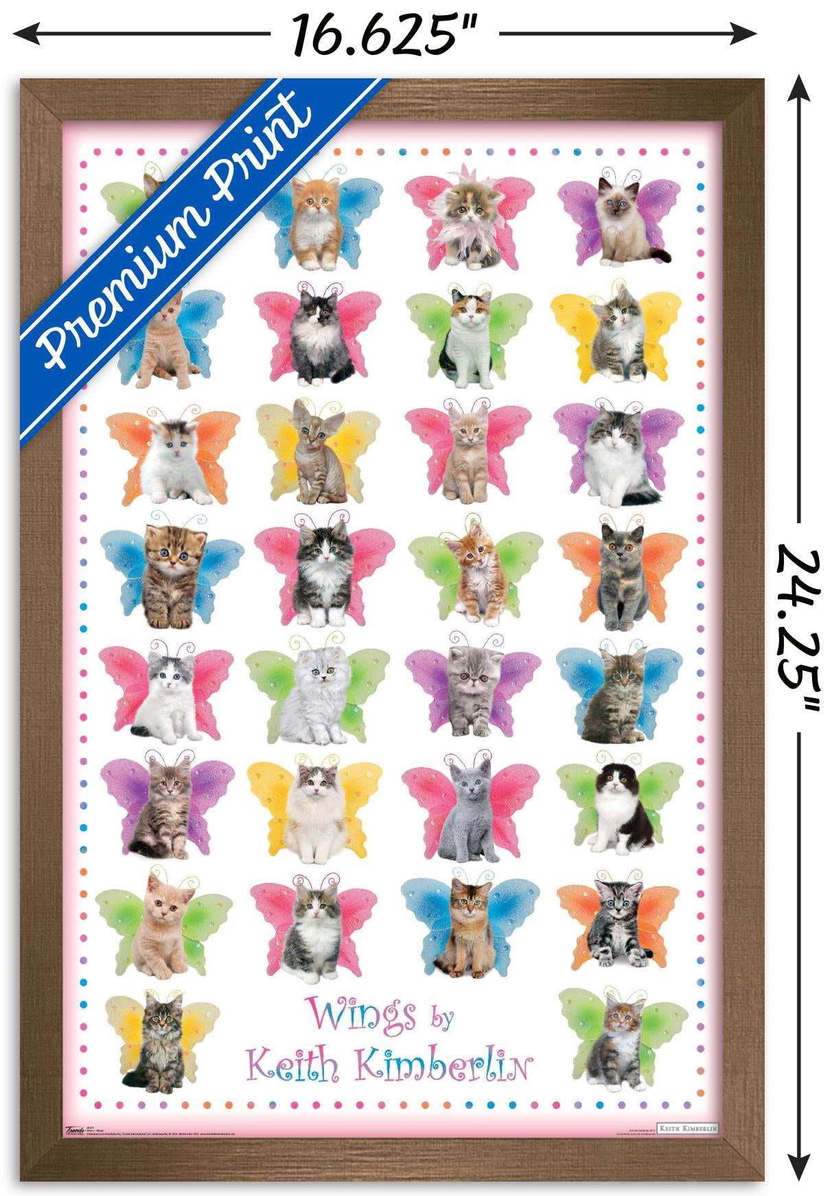 Keith Kimberlin - Kittens with Butterfly Wings Wall Poster, 14.725" x 22.375", Framed