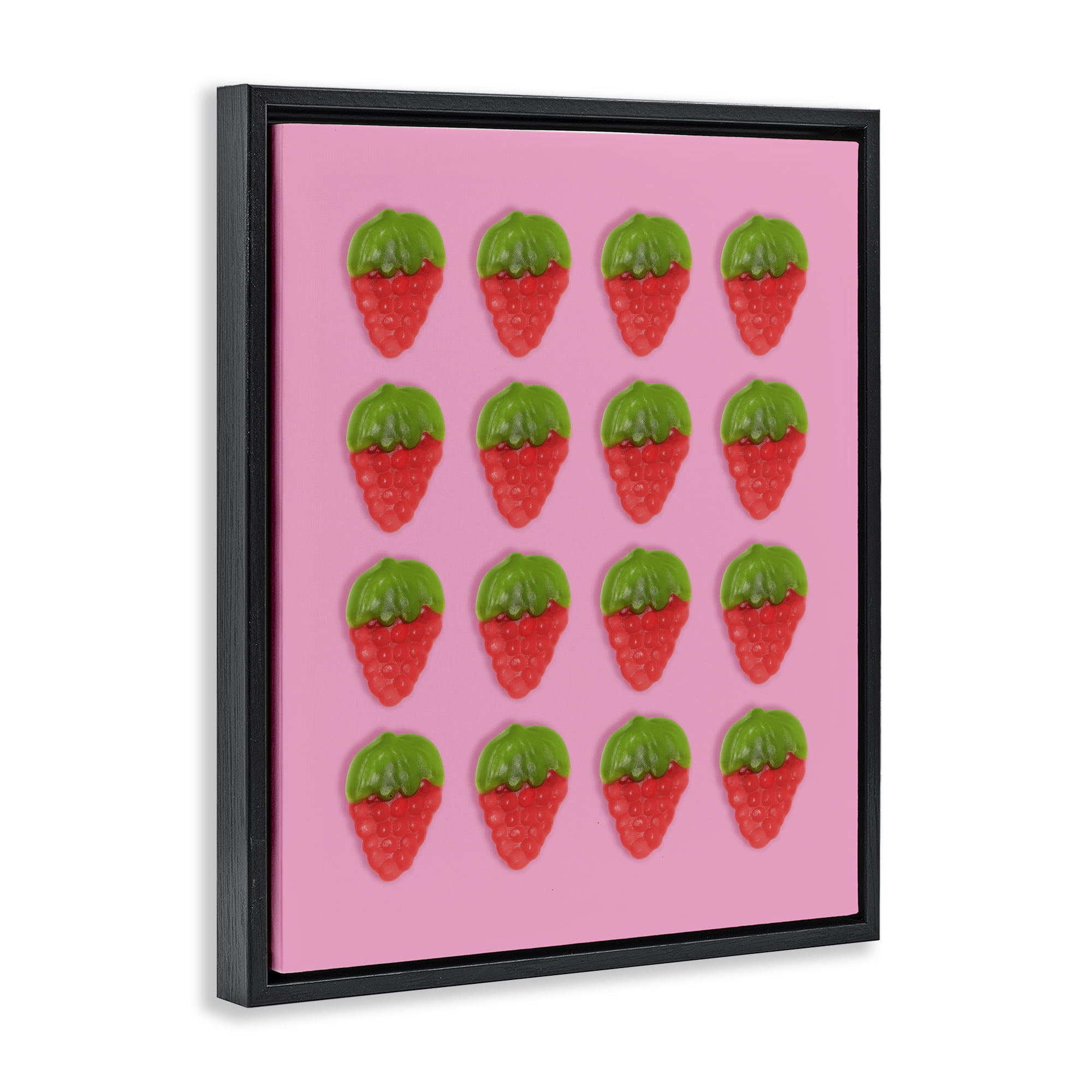 Stupell Industries Gummy Strawberry Candy Pattern Black Framed Floater Canvas Wall Art, design by LISH Creative