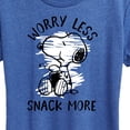 thumbnail image 3 of Peanuts - Worry Less Snack More Snoopy - Women's Short Sleeve Graphic T-Shirt, 3 of 6