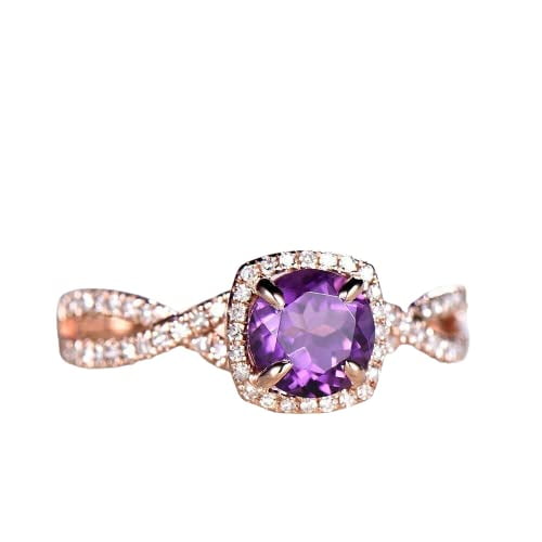 HeartsAndYou 3ct Round Cut Natural Purple Amethyst Halo & Moissanite Ring 14k SOLID Rose Gold