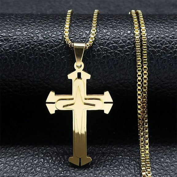 Hip Hop Christian Jesus Cross 14K Yellow Gold Necklace for Women Men Golden Silver Color Choker Prayer Baptism Gift Jewelry