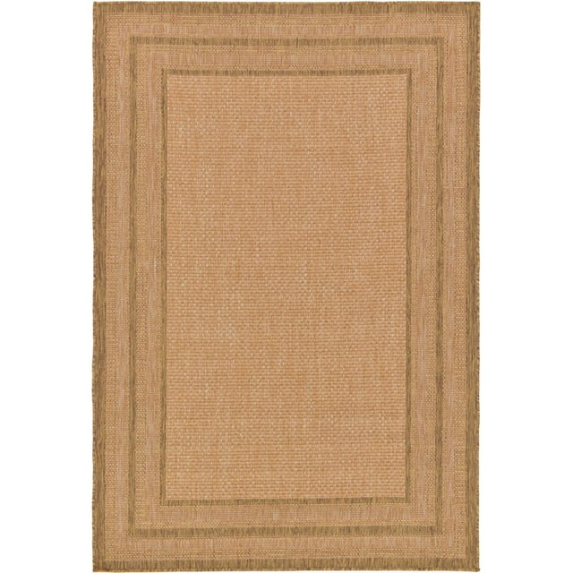 Unique Loom Outdoor Border Solid Tonal Rug 5' 3 x 8' Rectangle Light Brown/Brown