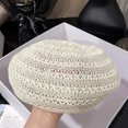 thumbnail image 7 of Spring Summer Beret Hat Vintage Hollow-out Hat Vacation Woven Travel Casual Art Hat (Beige), 7 of 7