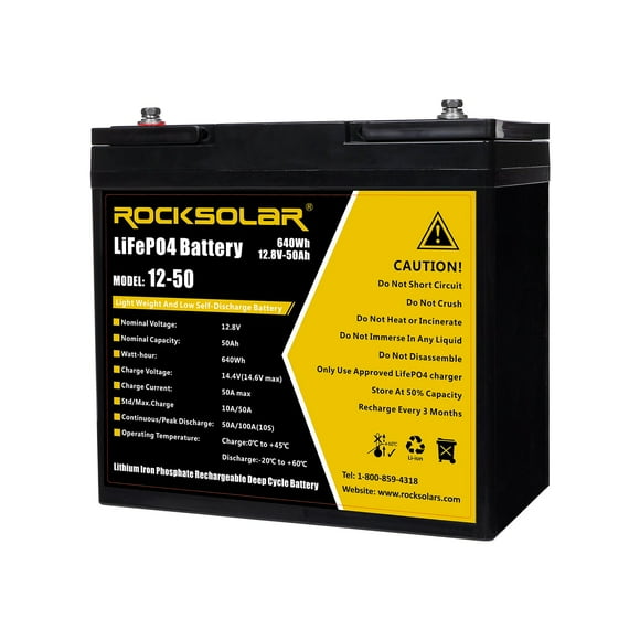 ROCKSOLAR 12V 50AH Deep Cycle LiFePO4 Battery ideal for trolling motors, off grid solar, scooters, etc,.