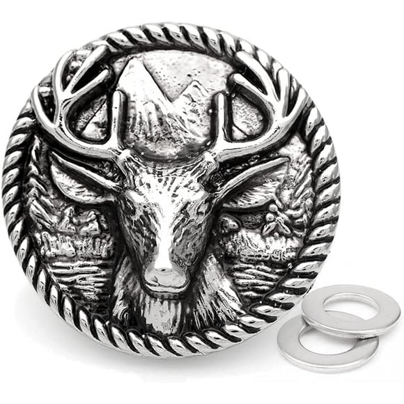 CRAFTMEMORE 2pcs 1-3/8 Inches Deer Moose Coin Concho Screw Back Gaur Rodeo Cowboy Leathercraft Embellishment CHS18 (Silver)