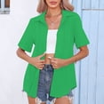 thumbnail image 6 of Aboser Dressy Casual Shirts for Women Button Down Work Blouses Lapel Short Sleeve T Shirt Solid Color Summer Tops Loose Fit Gauze Shirts, 6 of 9