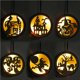 thumbnail image 5 of Luz Hueca De Madera Para Halloween Con Patrón De Bruja, Decoración Colgante Led Redonda De Halloween Para Ventana, Cerca De Árbol, Puerta, Escritorio De Oficina Advancent HA027580-06, 5 of 7