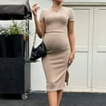 thumbnail image 4 of Taqqpue Women's Maternity 2 Piece Outfits Set Top & Skirts Pregnancy Clothes, Short Sleeve Crew Neck Crop Comfy Casual Tee Shirt and Split Skirts Sets, 4 of 8