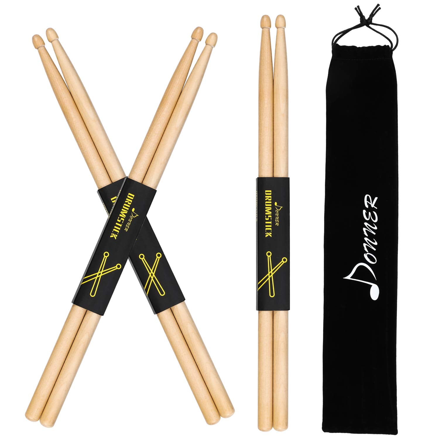 Excellent Durable Donner Drum Sticks 5A Classic Maple Wood Drumsticks 3 Pair With Soft Carrying ...