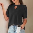thumbnail image 5 of Hot days, bold styles. Olyvenn Womens Eyelet Shirts Summer Business Casual Blouses Keyhole Neck Short Sleeve Shirts Hollow Out Cute Lace Tops Black XL, 5 of 9
