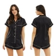 thumbnail image 2 of Liacowi 2Pcs Women Summer Pajama Set, Lapel Short Sleeves Shirt + Shorts, 2 of 8