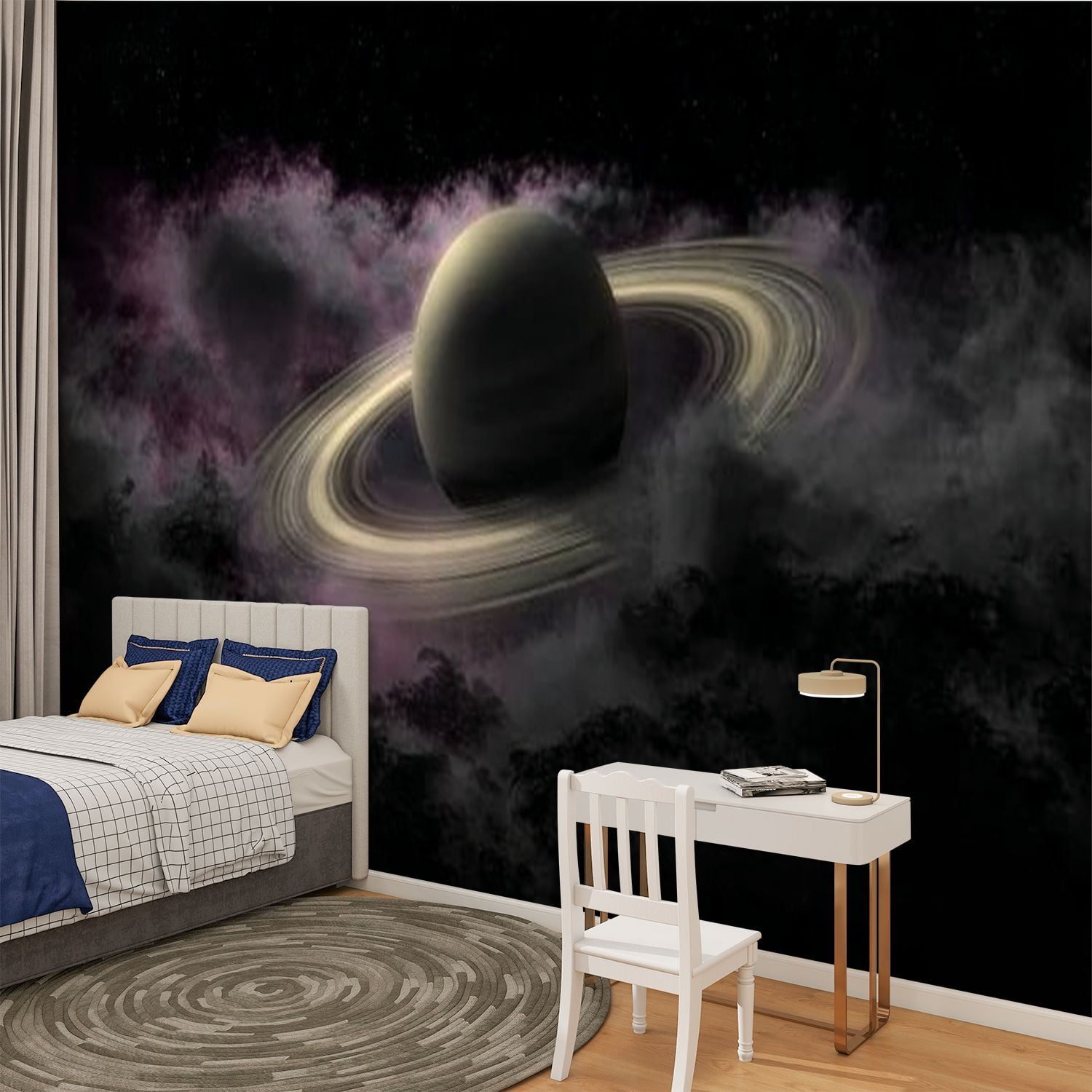 Peel and Stick Wallpaper Planet Saturn clubs plasma clouds outer space It is sixth planet Modern Art Wall Mural Decor Self Adhesive and Removable 100in x 144in