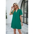 thumbnail image 6 of Women Dresses Short Sleeved Solid Leisure Fashion Dresses New Loose V-neck Sexy Fashion Dresses Green Trendy Skirt Size S, 6 of 7