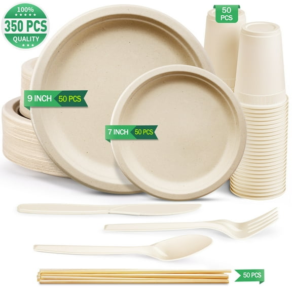 Gezond Compostable Paper Plates Set 7 inch 9 inch, 350 Count