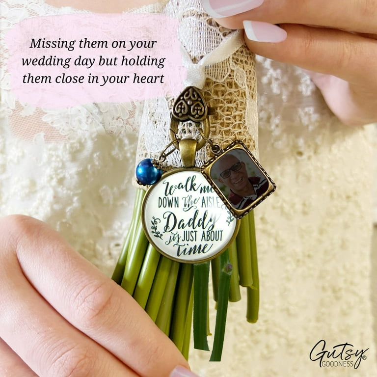 Bridal Bouquet Photo Charm Brother Beside Me Bronze Finish White Glass  Wedding Memory Pendant Memorial Remembrance Jewelry DIY Picture Template