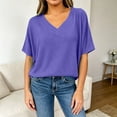 thumbnail image 5 of Tanghaowl Womens T Shirts, Class Women's T-Shirts V-Neck Summer Casual Loose Solid Color Bat Wing Shirt Soft Ribbed Short Sleeve Basic Purple L, 5 of 5