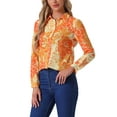 thumbnail image 4 of INSPIRE CHIC Valentine's Day Women's Button Down Shirt Ditsy Floral Long Sleeve Point Collar Office Top XS Orange Yellow, 4 of 6
