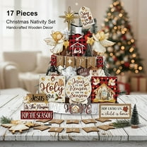 17pcs Christmas Tiered Tray Decor, Small Winter Tiered Tray Set with Snowman, Snowflake, Gnome, Truck Wooden Signs, Farmhouse Christmas Table Decorations for Home Table Shelf, Colors