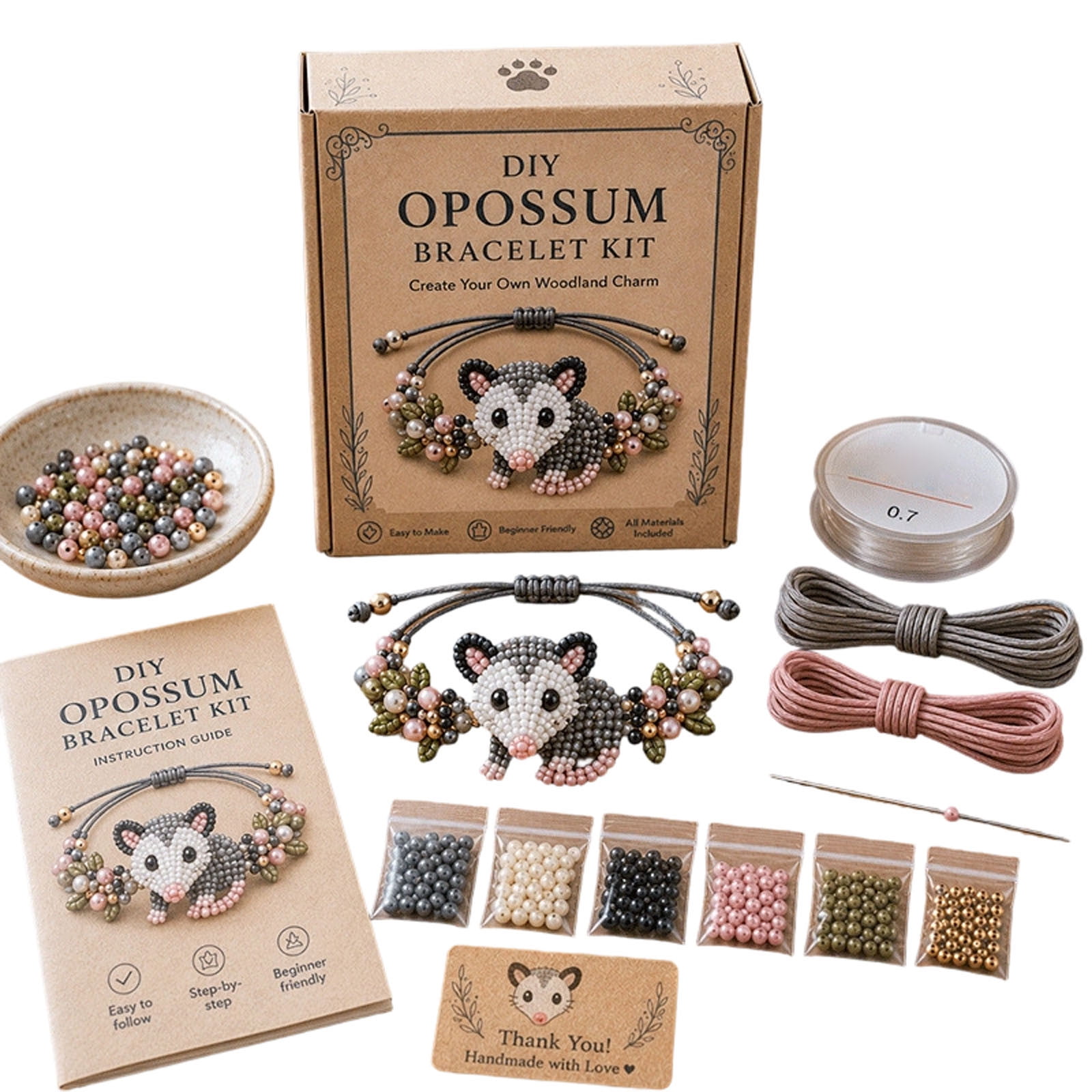 DIY Beaded Animal Bracelet Kit 13x11cm Cute 3D Craft Set for Adults and Beginners Jewelry Making Supplies F - One Size