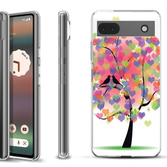 Slim-Fit Gel TPU Phone Case for Google Pixel 6a, by OneToughShield ® - Color Hearts Tree