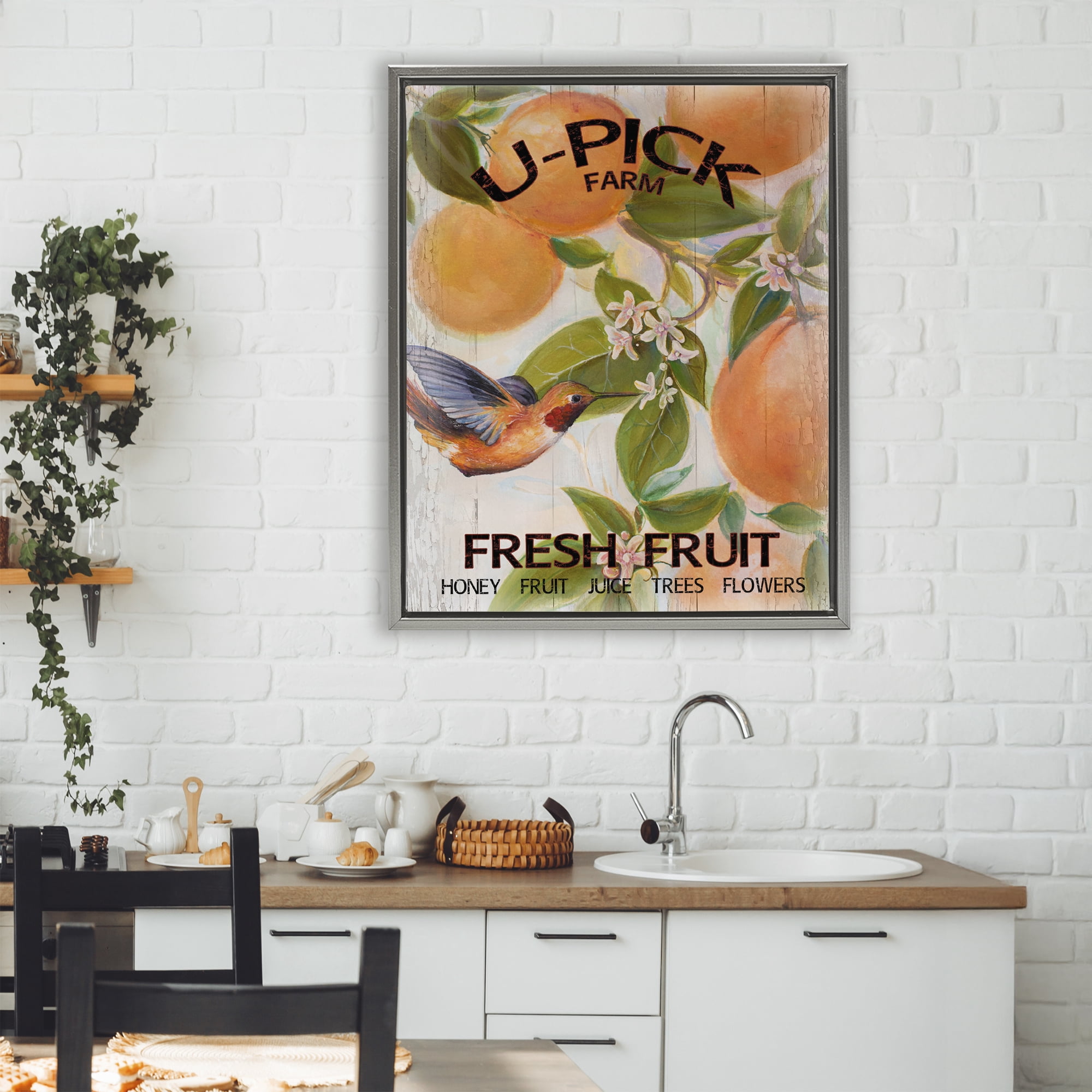 Stupell Industries U-Pick Fresh Fruit Farm Gray Framed Floater Canvas Wall Art, design by Diannart