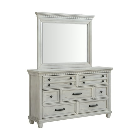Picket House Furnishings Windom Dresser and Mirror Set in Antique White