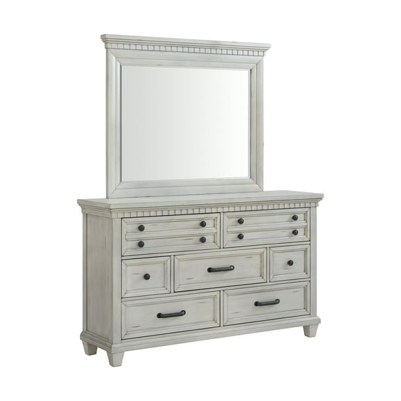 Picket House Furnishings Windom Dresser and Mirror Set in Antique White