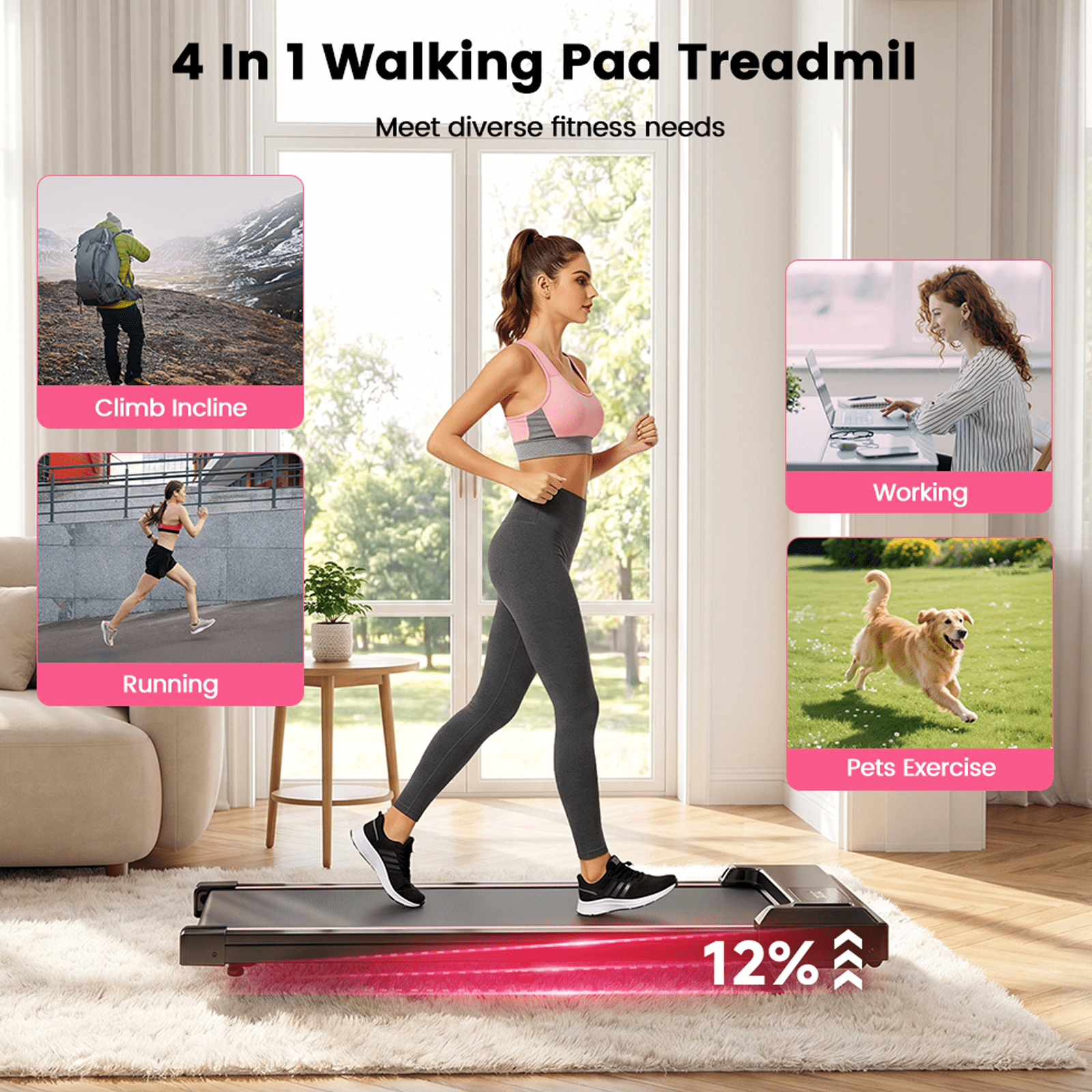 Walking Pad with Vibration Under Desk Treadmill, Manual Incline, 2.5HP 3.8MPH Fitness Jogging Machine with Remote Patbrela LED Display for Home Office
