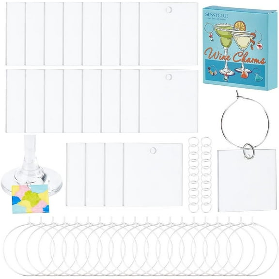 1 Box 70Pcs Wine Glass Charm Tags Glass Markers Glass Charms Bulk Acrylic Wine Glass Identifiers Transparent Drink Marker Tags for Party Christmas Wedding Favors Family Gathering Supplies Clear