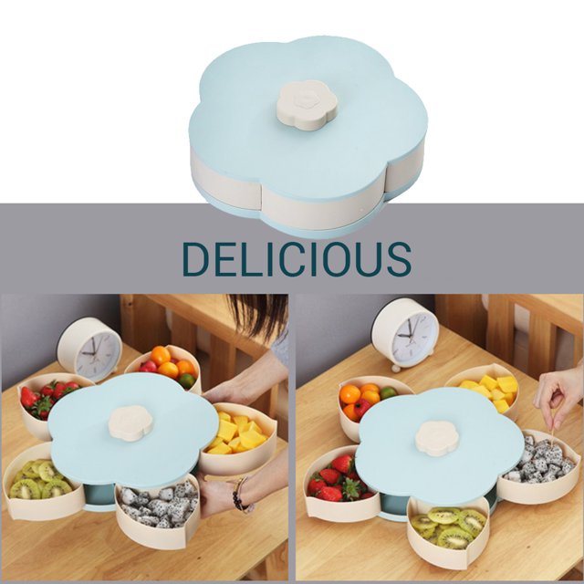 Bandeja de fruta con forma de pétalo de dos pisos, bandeja pequeña para almacenar frutos secos y caramelos, plato innovador giratorio para frutos secos