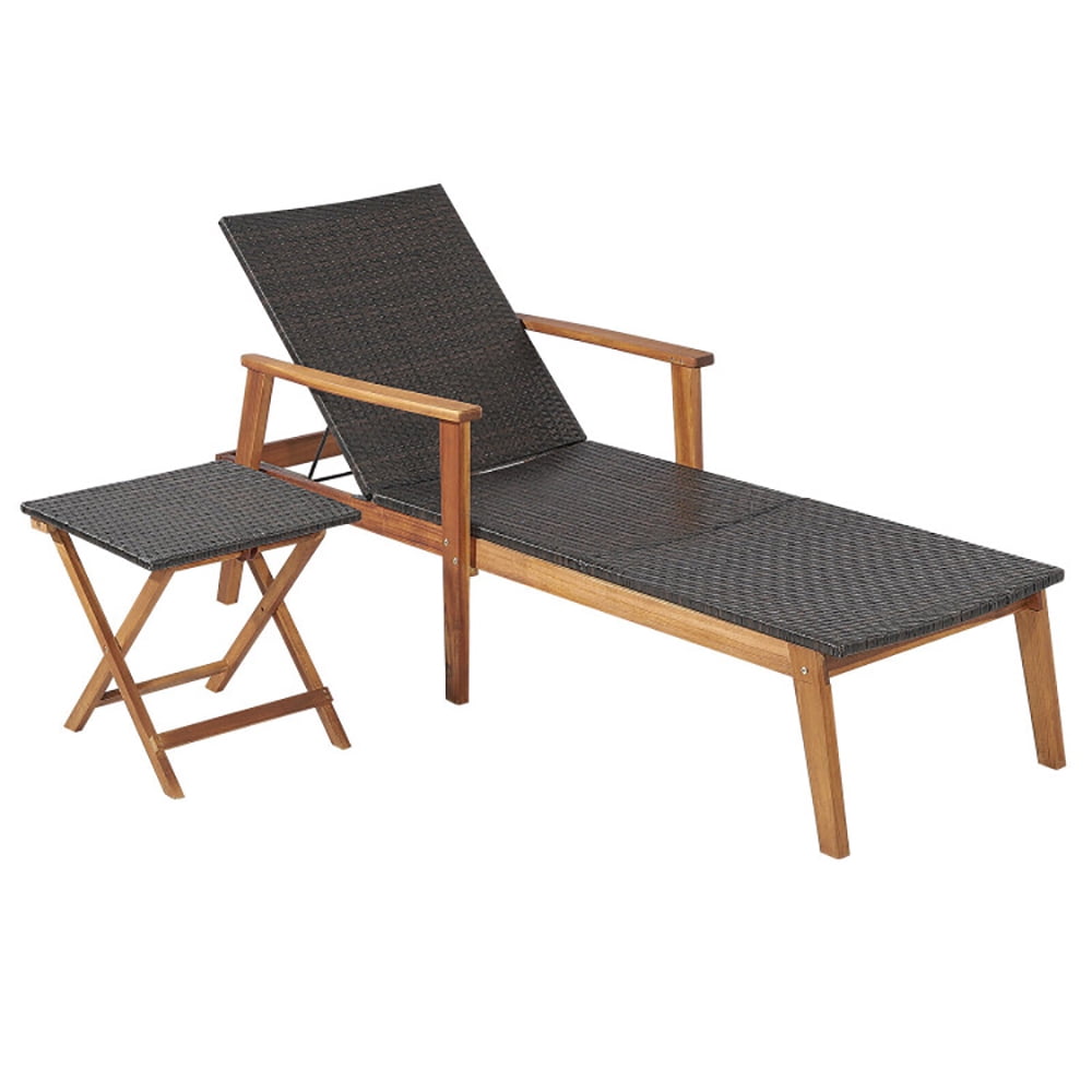 Aimee Lii 2 Pieces Patio Chaise Lounge and Table Set with 4-Level Adjustable Backrest, Patio Loungers