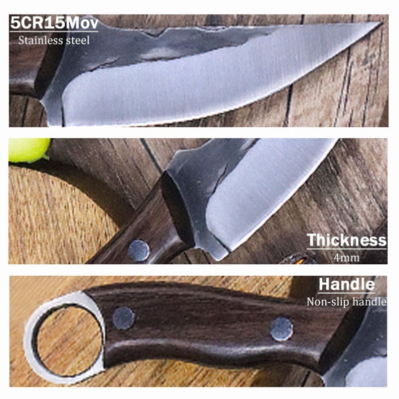 6PCS Stainless Steel Professional Kitchen Chef Knife Set Handmade Forged Knife for Kitchen Convenience Butcher Knife Meat Cleaver Boning Knife Fish Knife Camping Knife Cutting Knife Utility Knife