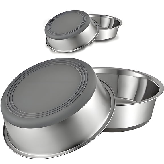 ASTOTSELL Stainless Steel Dog Bowls Set of 4 (2 Cup*2 Pcs&3.8 Cup*2 Pcs), BPA-free Silicone Anti-Slip Base, for Small&Medium Dogs - Black&Gray