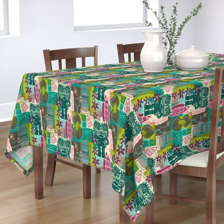 

Cotton Sateen Tablecloth 90 Square - Mid Century Modern Hawaiian Village Tiki Beach Print Custom Table Linens by Spoonflower