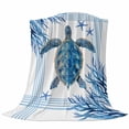 thumbnail image 6 of Ocean Turtle Blanket Soft Cozy Warm Throw Blanket for Couch, Plush Fuzzy Flannel Fleece Blankets for Sofa, Blue Coastal Starfish Coral Stripes Retro Bed Blankets Lightweight Gifts for Women, 40"x60", 6 of 9