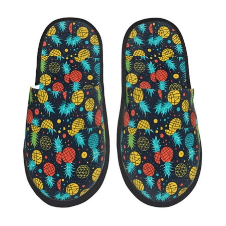 Balery Colorful Pineapple Slient Indoor Furry Fleece Comfort House Shoes Soft Non-Slip Home Shoes Cotton slippers House Slippers-- Medium