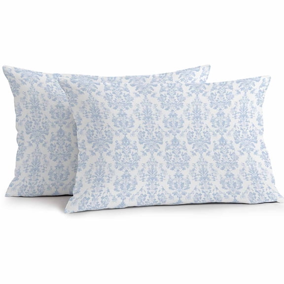 Waterproof Throw Pillow Covers Set of 2, 20x12 Inch Blue Boho Floral Decorative Pillowcases Outdoor Pillow Slip Cushion Covers Set for Couch Tent Farmhouse Middle Century Flowers