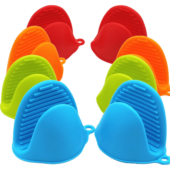 4 Pairs Mini Silicone Oven Gloves, Heat Resistant Non-Slip Pot Holder Gloves, Flexible Kitchen Pinch Mitts for Cooking, Baking, Grilling