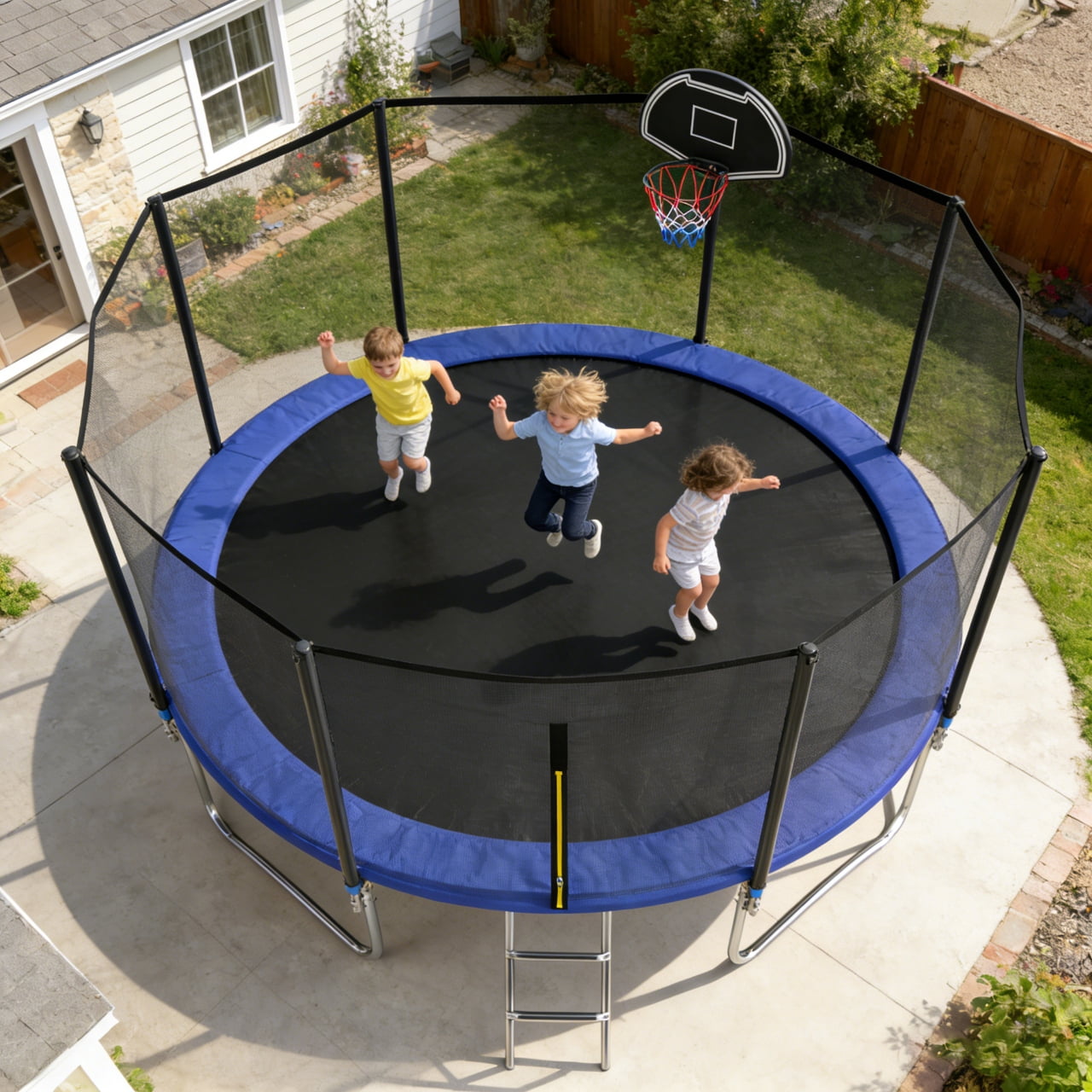 Shengchao Trade 1000LBS 12FT Trampoline for Adults and Kids,Trampoline with Enclosure,Basketball Hoop, Light,Recreational Trampoline with Ladder, Heavy Duty Trampoline Capacity for 4-6 Kids